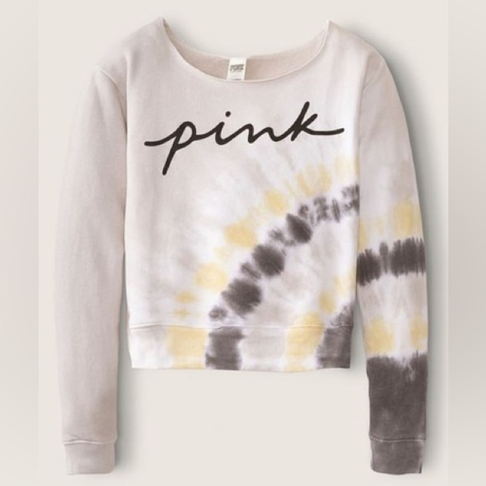 NWT Victoria’s Secret PINK Everyday Lounge Open Neck Tie Dye Crewneck Sweatshirt